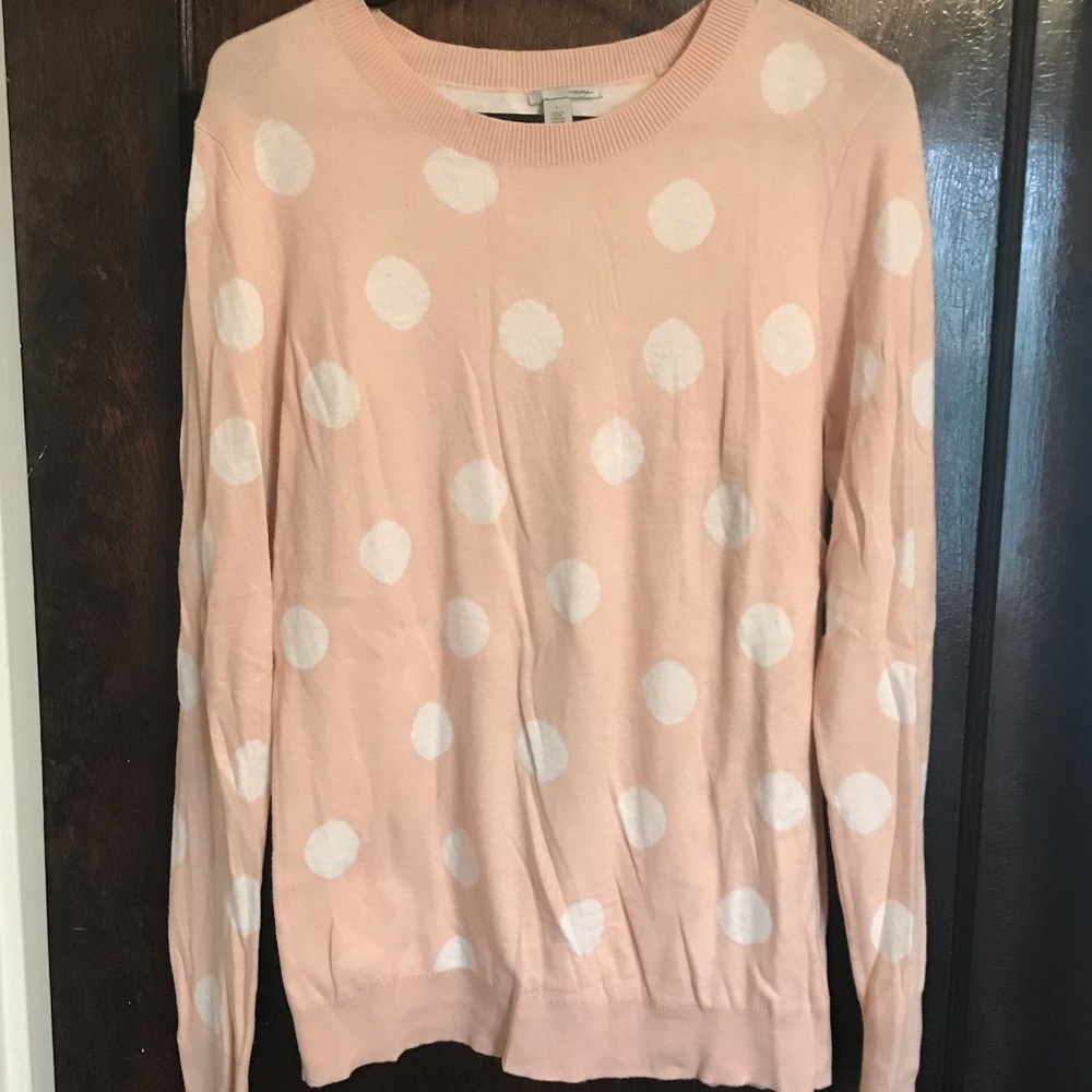 Lightweight peachy pink polka dot sweater